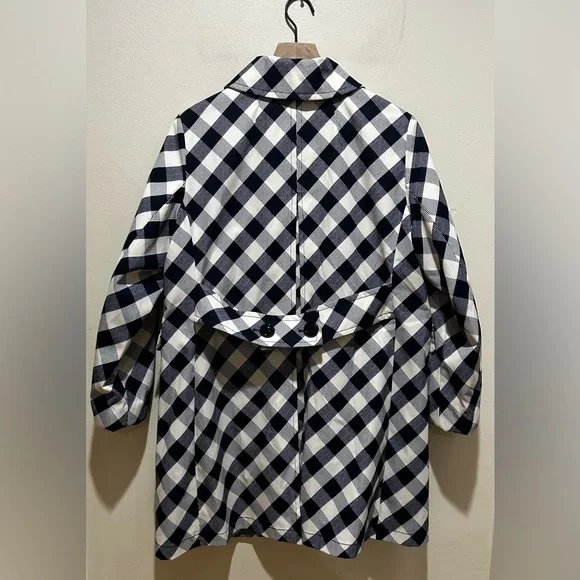 Kate Spade New York Water Resistant Blue & White Gingham Plaid Trench Raincoat - Picture 2 of 7
